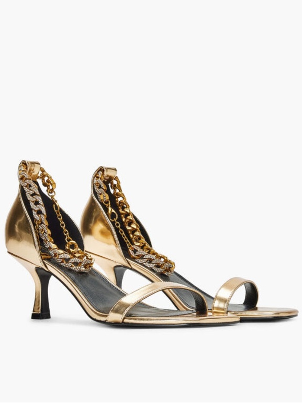 NIB GUESS Remo Gold Metallic Chain Ankle Strap Kitten Heel Sandals - Size 7.5